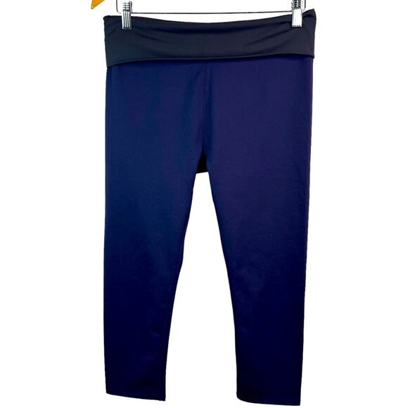 Fabletics Black Navy Foldover Crop Leggings Size M - Picture 1 of 8